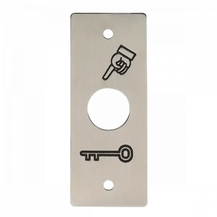 PBP19_3 Plaque inox 90x35 avec picto doigt et clé pour bouton poussoir PB19