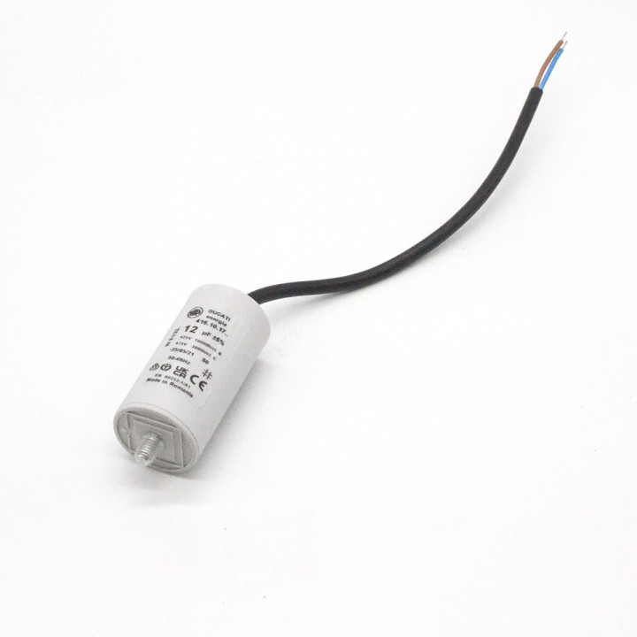 Condensateur 12µF 400V en boitier plastique 36x70 avec câble 250mm