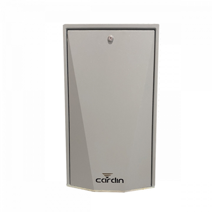Caisson métal pour moteurs coulissants  avec serrure et platine au sol couleur gris 9007 texturé
