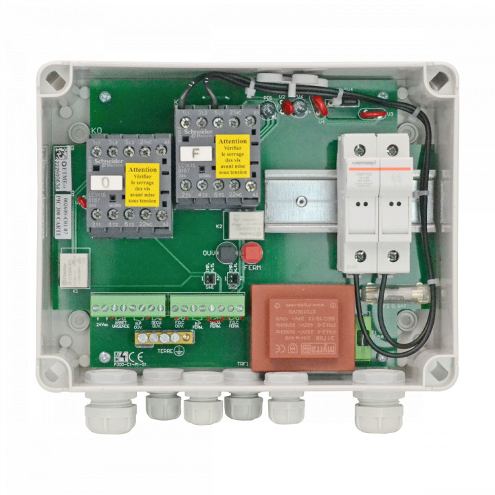 PIC 258 - Coffret de commande avec boutonnerie (2bps+arret+sectionneur+voyant) pour 1 moteur monophasé 230V 16A maximum avec fins de course mécaniques