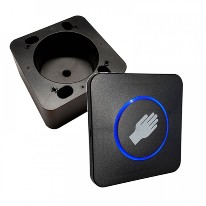 CLEANSWITCH NOIR-Interrupteur sans contact pour commande de porte, avec pictogramme main, avec boitier pour montage en applique