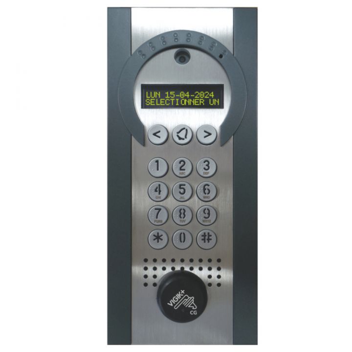 Interphone Vidéo Spécial Rénovation défilement de noms avec clavier codé 12 touches et lecteur de proximité Vigik+® +1 centrale 