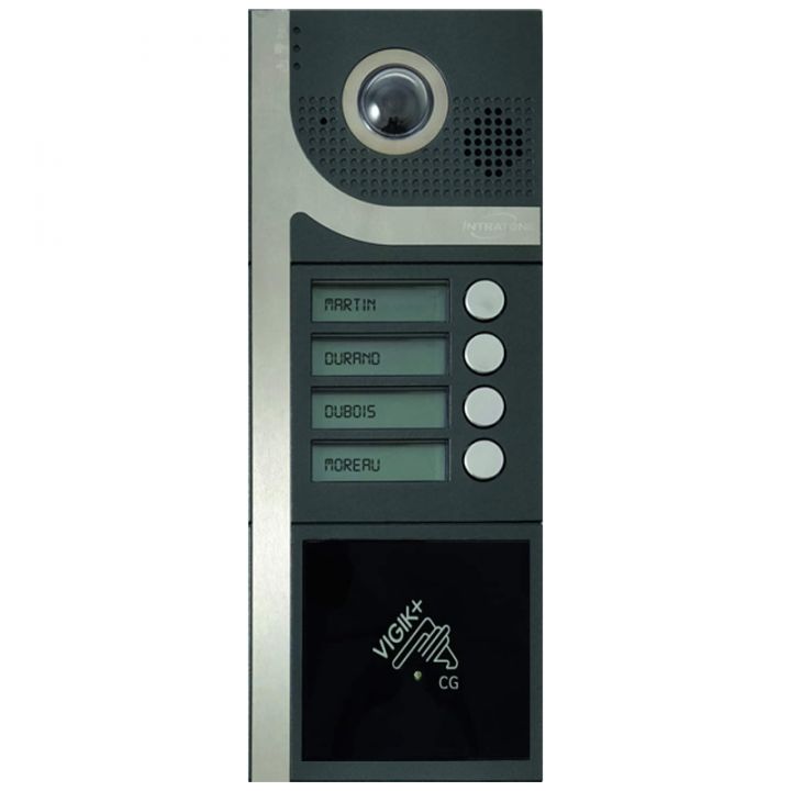 Pack complet 1 interphone Vidéo 4 boutons d'appel sans clavier+1 centrale Vigik® 1 porte+1 module4G-gestion à distance et mise