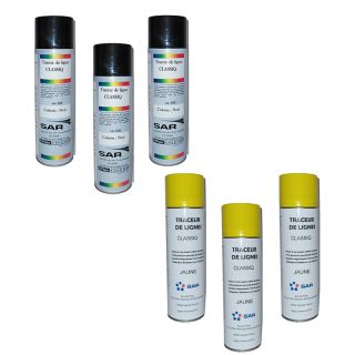 Pack Aérosols 3 jaunes et 3 noirs de 500ml - peinture solvantée