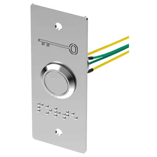 PB19NO+NC_4FS_PBE-Bouton poussoir inox 19mm contact NO+NC avec 4 fils soudés+plaque étroite avec marquage clé+braille