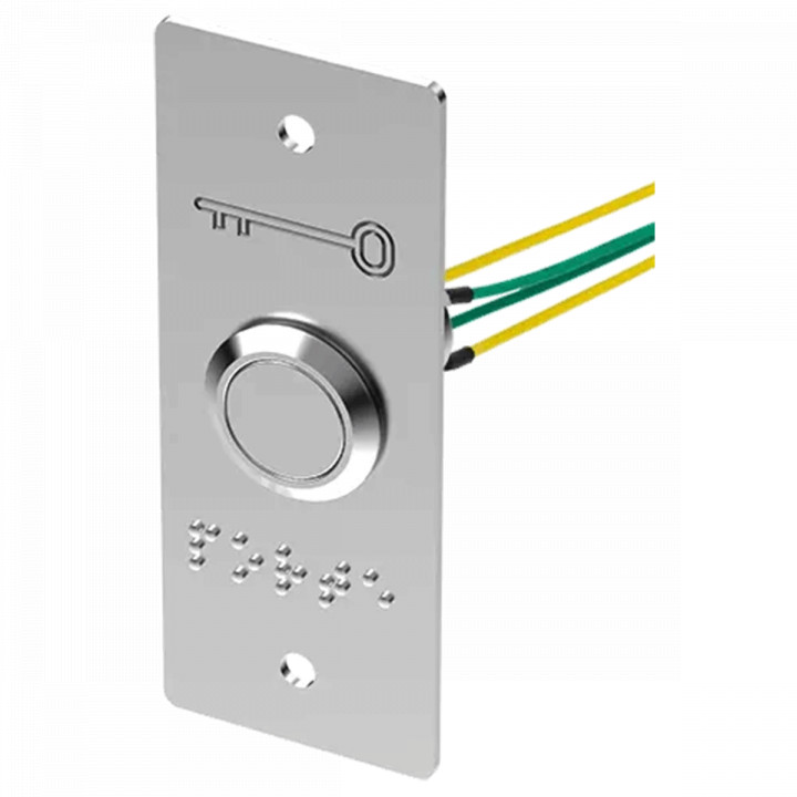 PB19NO+NC_4FS_PBE-Bouton poussoir inox 19mm contact NO+NC avec 4 fils soudés+plaque étroite avec marquage clé+braille