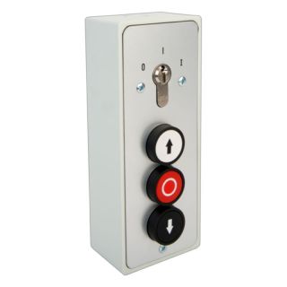 S-APZ 4/1R N°18 Contacteur à clé 1 contact maintenu+3 boutons Montée-Descente-Stop cylindre N°18-Pose en applique