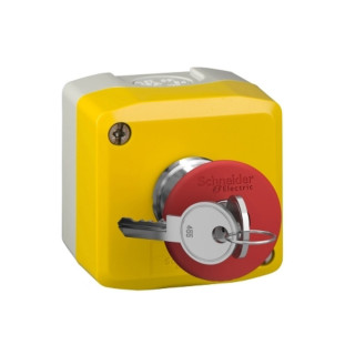 Boite à 1 bouton coup de poing rouge pour arrêt d'urgence avec verrouillage 1/4 tour et deverrouillage par clé