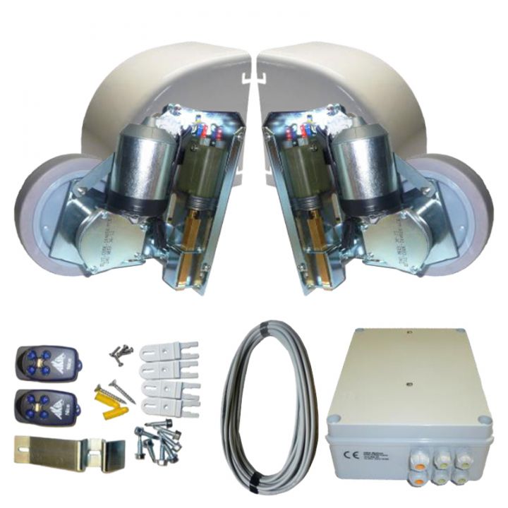 Kit STAR_24 2V-2 opérateurs 24V pour portail 900kgs avec verrouillage et 1 ressort de pression , 1 armoire de commande, 2 batter