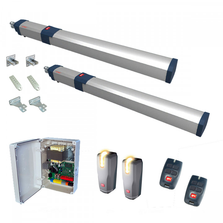 KIT GIUNO ULTRA BT A50 24V-pour portail battant max 800kg et 2 m de longueur. Composé de: 2 moteurs,1 armoire de commande THALIA BTA 160, 1 paire de photocellules THEA, 2 émetteurs MITTO COOL 4