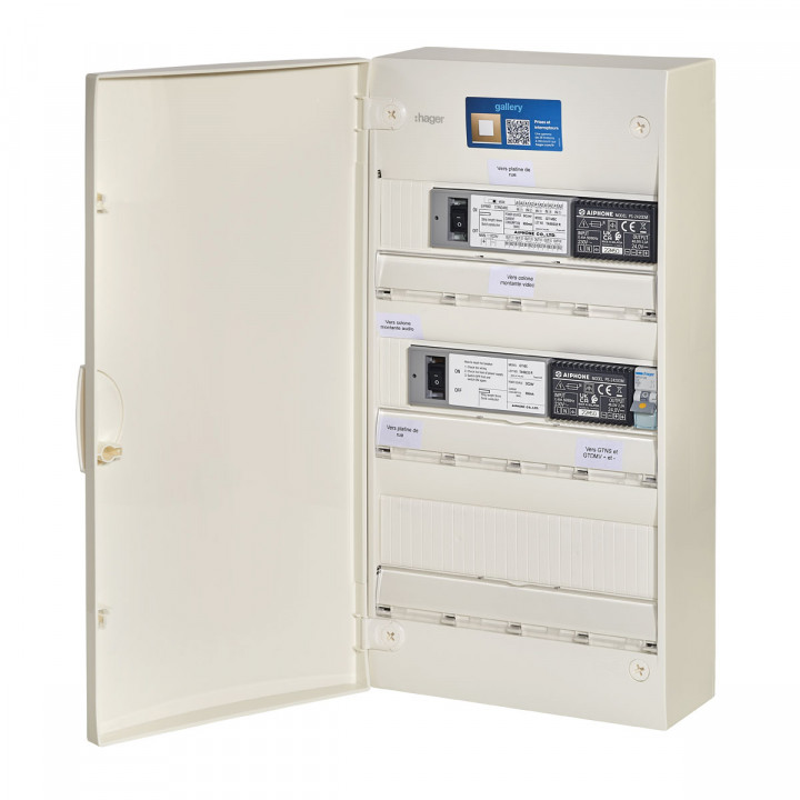 GTMCV313 - Tableau monté-câblé avec 1 centrale GTBC, 1 distributeur de bus audio GFC, 1 centrale vidéo GTVBC, 2 alimentation PS2420DM et 1 disjoncteur magnétothermique 2A