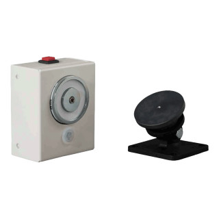 VEM 45-50BIBS 24VCC+CPA60 - Ventouse à rupture 50daN 24VCC en boitier interieur avec bouton signalisation-plaque polaire 60mm sur platine articulée