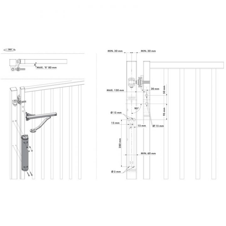 VERTICLOSE 2 - FERME-PORTILLON HYDRAULIQUE POUR BATTANT 1.5M-150KGS