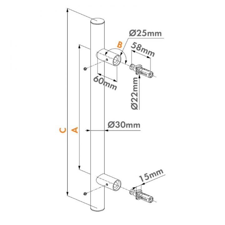 BAR-I-300-00-450-1 -BATON DE MARECHAL-ACIER INOXYDABLE-LG:450MM-1 COTE