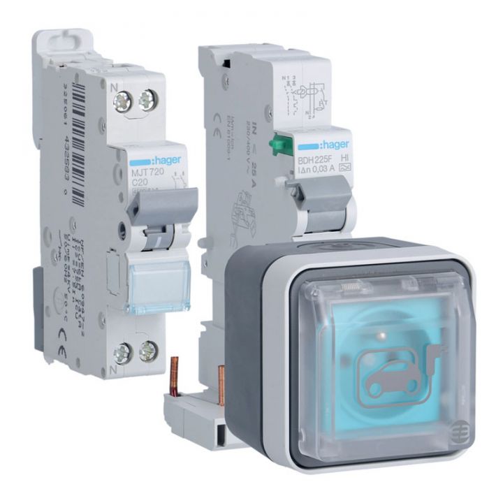 XEV080P-Prise de recharge renforcée WITTY applique IP55-Puissance maximale de .7kW (A)-2 P+T.Protections intégrées