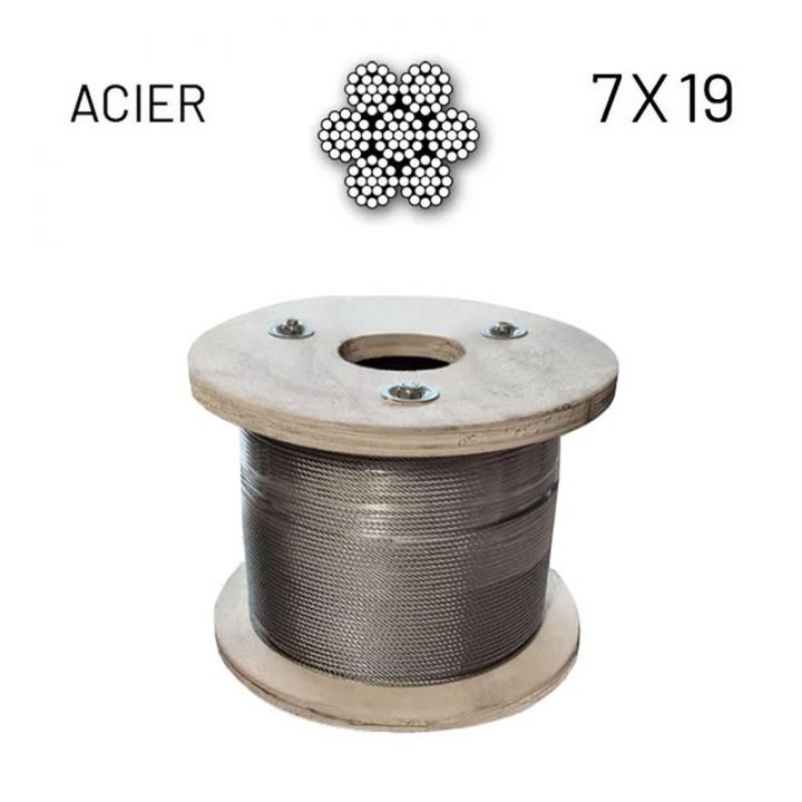 Cable acier ,8mm-7x19-longueur 250m sur touret