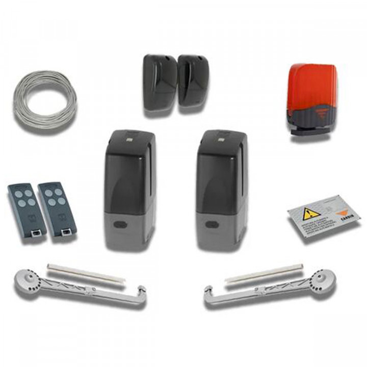 KT-BL3924MCD Kit opérateur autobloquant à bras coulisse 24V pour portail  battants avec 2 émetteurs S504 4 canaux+cellule+feu icon et câbles moteurs.