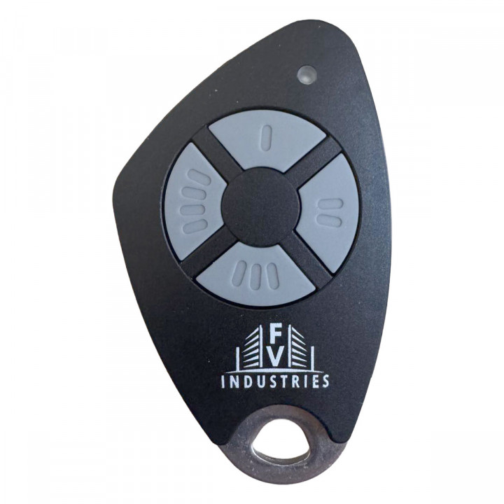 Télécommande 4 canaux bi-technologie Mifare sérigraphié FV INDUSTRIES avec insert inox gravé - coloris noir