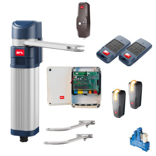 Kit PRO E5 SMART BT A18 BG FRA 24V pour portail battant maxi 100 kg et longueur 1,8m.Composé de 2 moteurs,2 bras glissières,1 centrale THALIA L,1 paire de cellules THEA,2 émetteurs MITTO 2,1 EBP24V