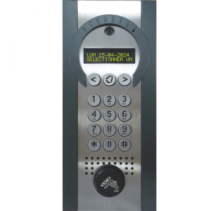 Interphone Vidéo Spécial Rénovation défilement de noms avec clavier codé 12 touches rétro-éclairées et lecteur de proximité Vigi