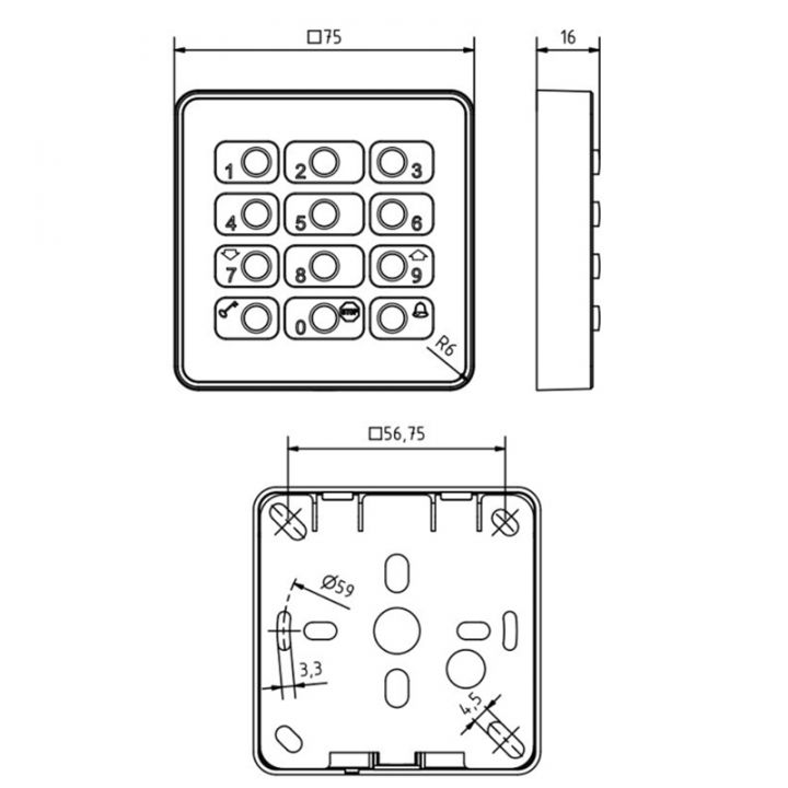 Clavier seul pour CODY 1/2/3-Touches et boitier métal-IP65-câble 5m